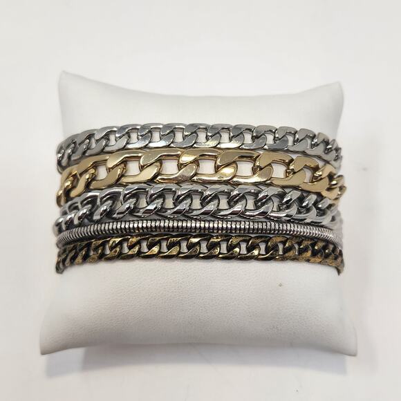 Jenny Bird Austin Cuff Mixed Metal Bracelet Multi Chain Layered Chunky Modern - Picture 1 of 5